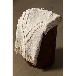 Norah Handmade Boho Farmhouse Natural - Off White Sofa Bed Throw Blanket with Fringe