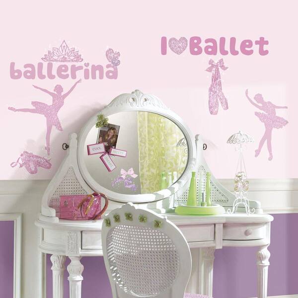 RoomMates 5 in. x 11.5 in. Ballet Peel and Stick Wall Decal with Glitter