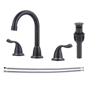 8 in. Widespread 2-Handle Bathroom Faucet with Pop-up Drain 3-Hole 360° Rotation Sink Faucet in Oil Rubbed Bronze