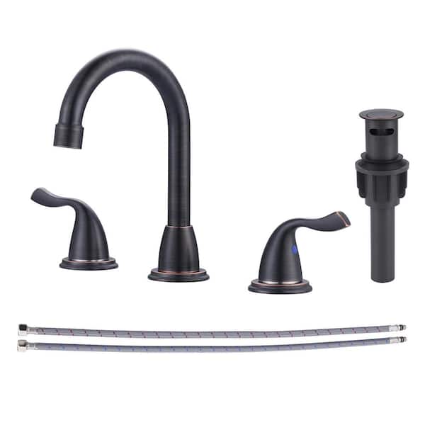 AVITAS 8 in. Widespread 2-Handle Bathroom Faucet with Pop-up Drain 3-Hole 360° Rotation Sink Faucet in Oil Rubbed Bronze
