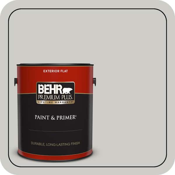 BEHR PREMIUM PLUS 1 gal. #QE-49 Mexican Silver Flat Exterior Paint & Primer