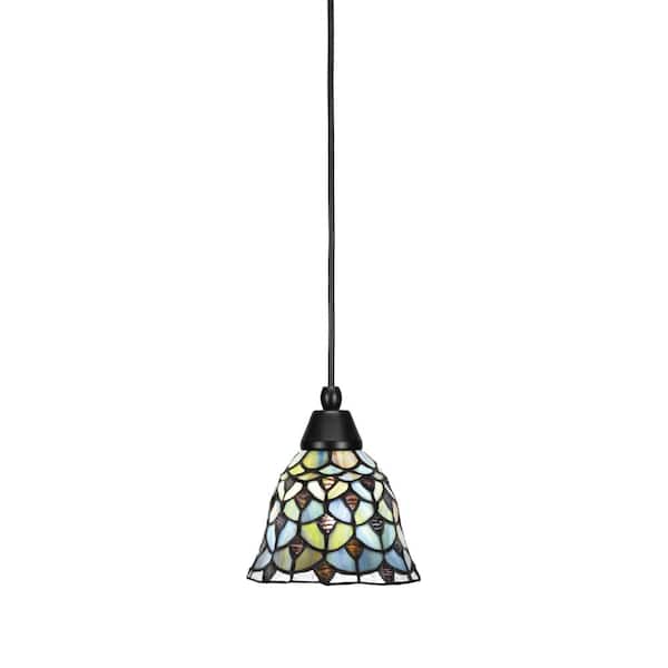 Unbranded Bryson 7 in. 1-Light Matte Black Cord Pendant Light with 7 in. Crescent Art Glass Shade, no bulb included