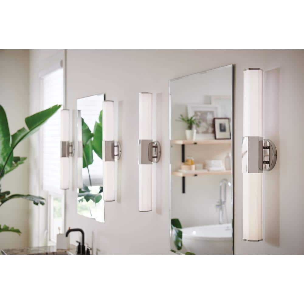 Polished Nickel Cylinder Outdoor Wall Light with Etched Glass