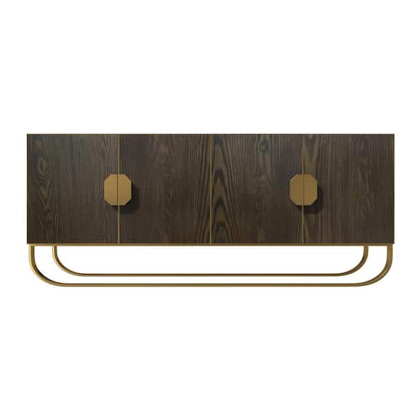 Clihome Brown MDF 71 in. W Accent Cabinet and Sideboards Bedroom Armoires with 4-Doors and Adjustable Shelf