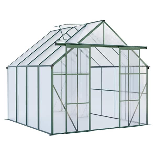 8 ft. W x 8 ft. D x 7 ft. H Polycarbonate Green Greenhouse for Outdoors with Aluminum Frame and 2-Adjustable Roof Vents