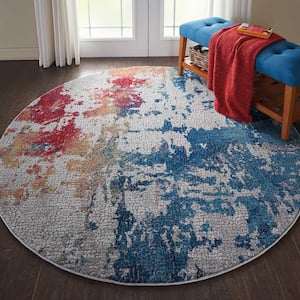 Global Vintage Multicolor 6 ft. x 6 ft. Oriental Contemporary Round Area Rug