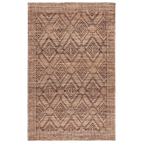 Natural Fiber 5 ft. x 8 ft. Natural/Black Diamond Border Distressed Area Rug