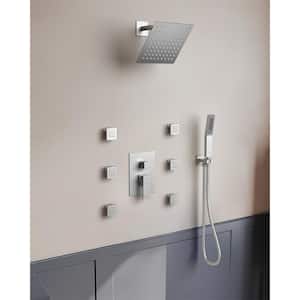 3-Spray Wall Mount Dual Shower Head and Handheld Shower  with 6-Jets in Brushed Nickel (Valve Included)