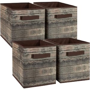 11 in. H x 10.5 in. W x 11 in. D Brown Rustic Wood Grain Print Foldable Cube Storage Bin 4-Pack