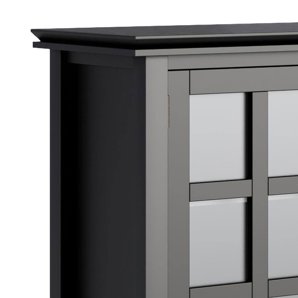 Simpli Home Artisan 38"W Solid Wood 4-Shelf Medium Storage Cabinet with Glass Doors and Adjustable Shelves