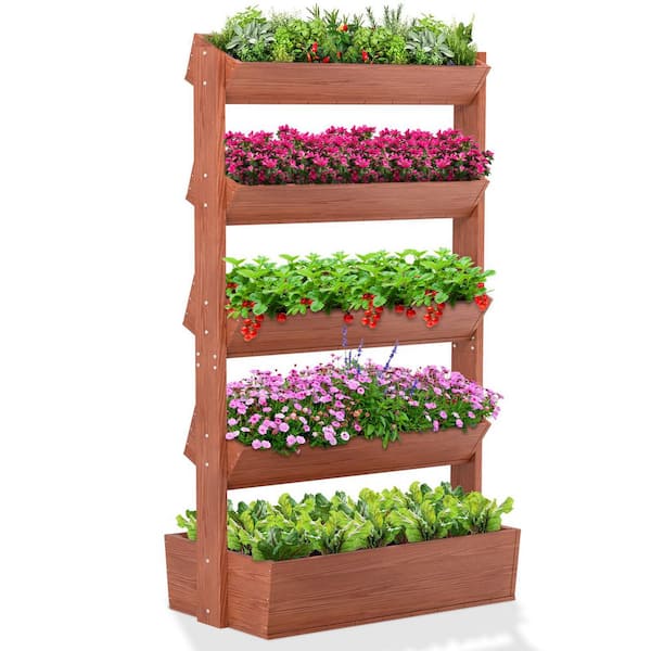 Vertical Wooden Raised Garden Bed 5-Tier Garden Planters Freestanding Wood Plant Stand Flower Rack Wooden Planter Box