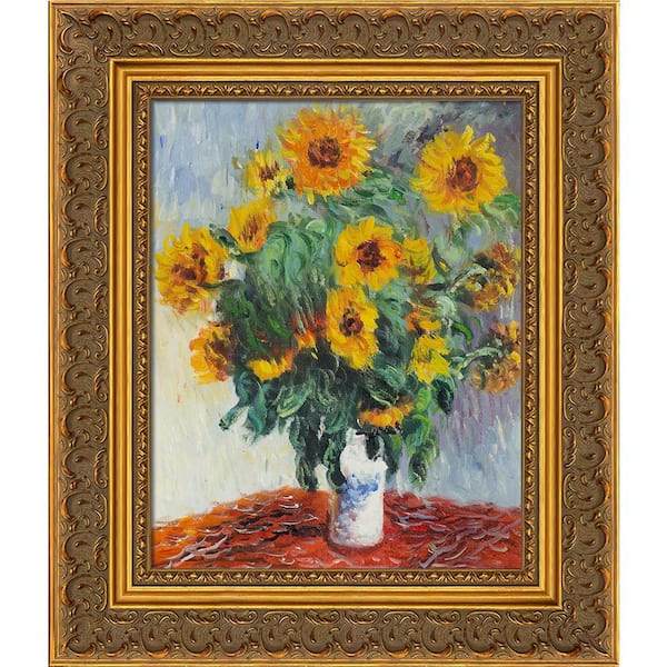LA PASTICHE Sunflowers Hand-Painted Classic Framed Artwork 12 in. x 14 in.