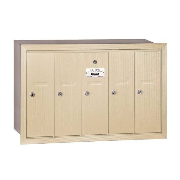 Salsbury Industries 3500 Series Sandstone Recessed-Mounted Private Vertical Mailbox with 5 Doors