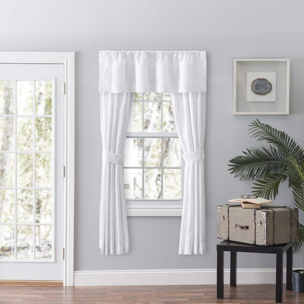 Eva White Floral Embroidered Rod Pocket Valance 50" x 18"