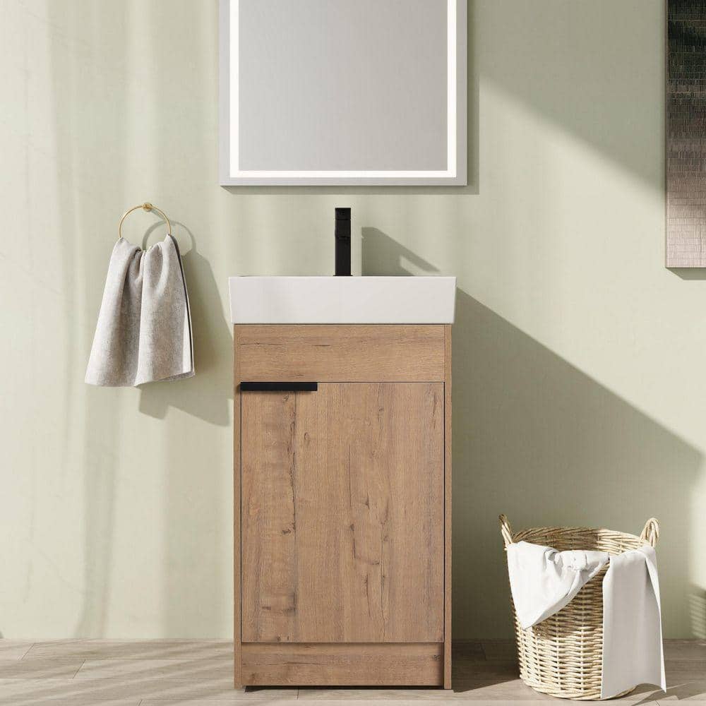 19 in. Freestanding Single Oak Bath Vanity with White Ceramic Vanity Top Assembled price history on PriceWatchPro