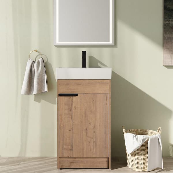 Malwee 19 in. Freestanding Single Oak Bath Vanity with White Ceramic Vanity Top Assembled