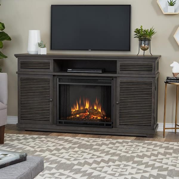 Real Flame Cavallo 59 in. Freestanding Entertainment Electric Fireplace TV Stand in Gray