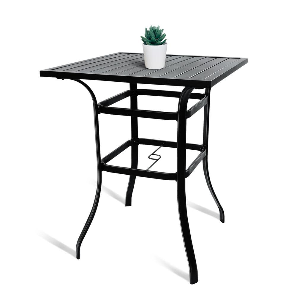 Bigroof Metal Frame, 31.5 in. Square Outdoor Bar Height Bistro Table