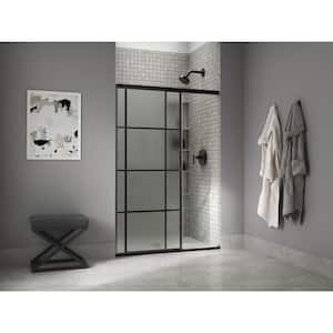 Elate Tall 44-48 in. W x 76 in. H Sliding Frameless Shower Door in Matte Black with Thick Frosted Glass