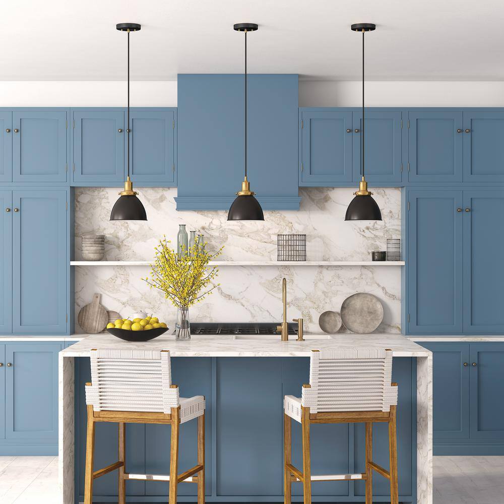 Madison 8'' Matte Black and Brass Industrial Pendant Light