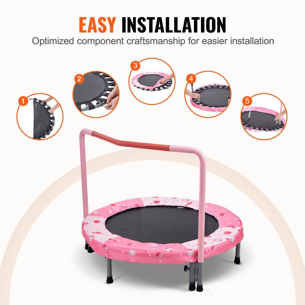 Pink Foldable Kids' Trampoline with Foam Handle