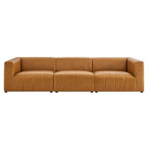Bartlett 129 in. Tan Faux Leather 3-Seat Sofa with No Additional Features