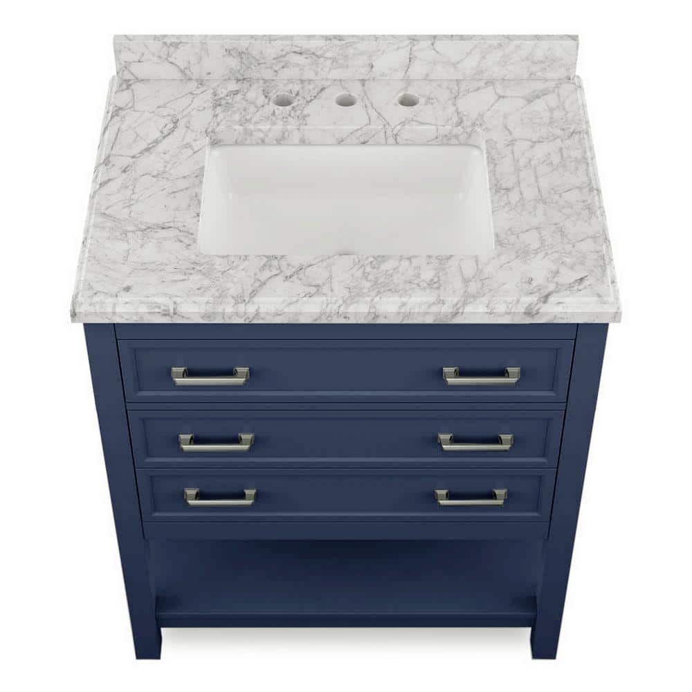 Freya 31" Blue Bathroom Vanity with White Marble Top