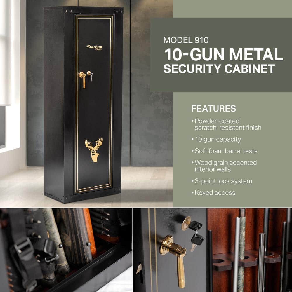 Black Steel 10-Gun Keyed Lockable Security Cabinet