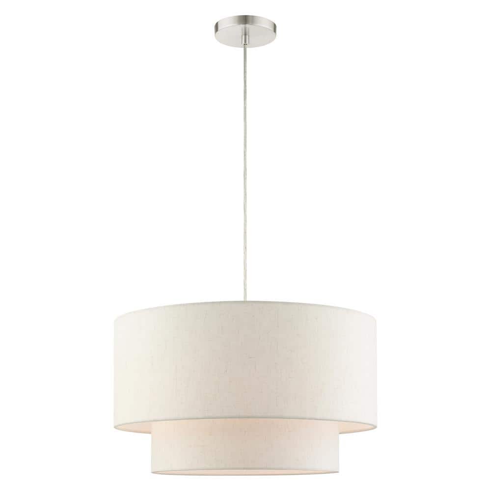 Contemporary Brushed Nickel 3-Light Indoor Drum Pendant