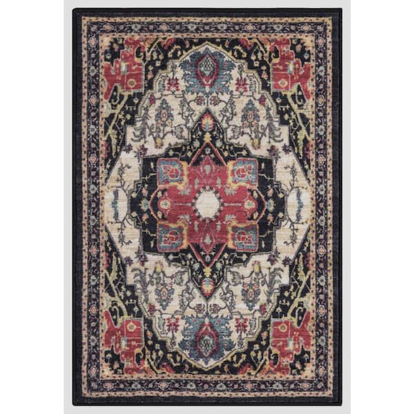 Eden Collection Oasis Medallion Black 3 ft. x 4 ft. Machine Washable Traditional Indoor Area Rug