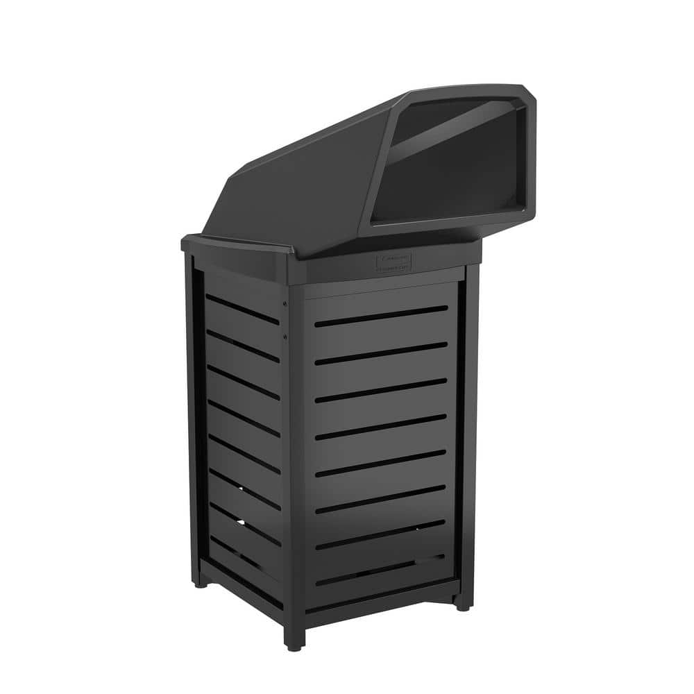 IRONWALLS Commercial Trash Can with Lid, Black Outdoor Garbage Can