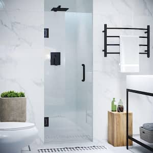Passion Series 24 in. W x 70 in. H Hinged Frameless Shower Door in Matte Black with Clear Tempered Glass with Handle
