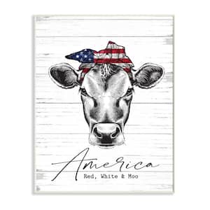 "Americana Cow Red White and Moo Farm Quote" by Lettered and Lined Unframed Animal Wood Wall Art Print 10 in. x 15 in.