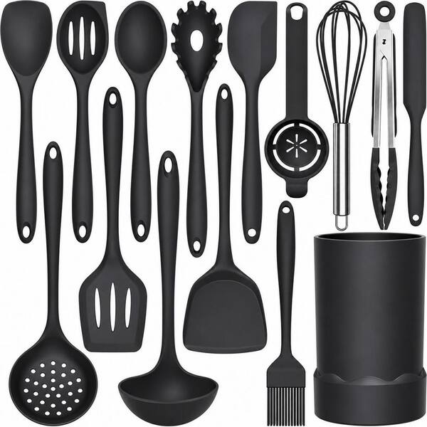 Silicone Cooking Utensils Set Kitchen Utensil Tools 446°F Heat Resistant Nonstick Cookware Safe Dishwasher, Gray