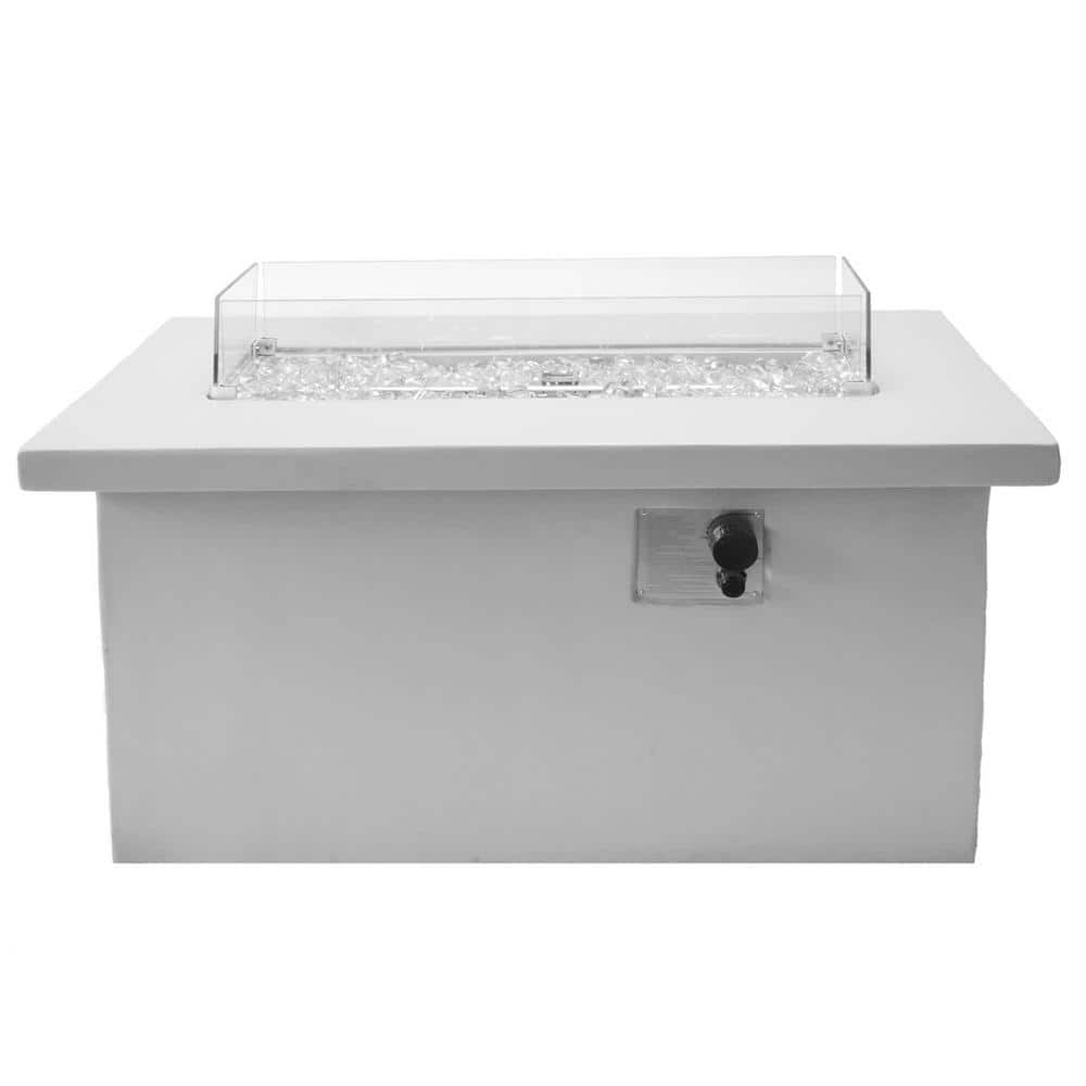 Contemporary 42"x20" White Ceramic Propane Fire Pit Table with Glass Guard