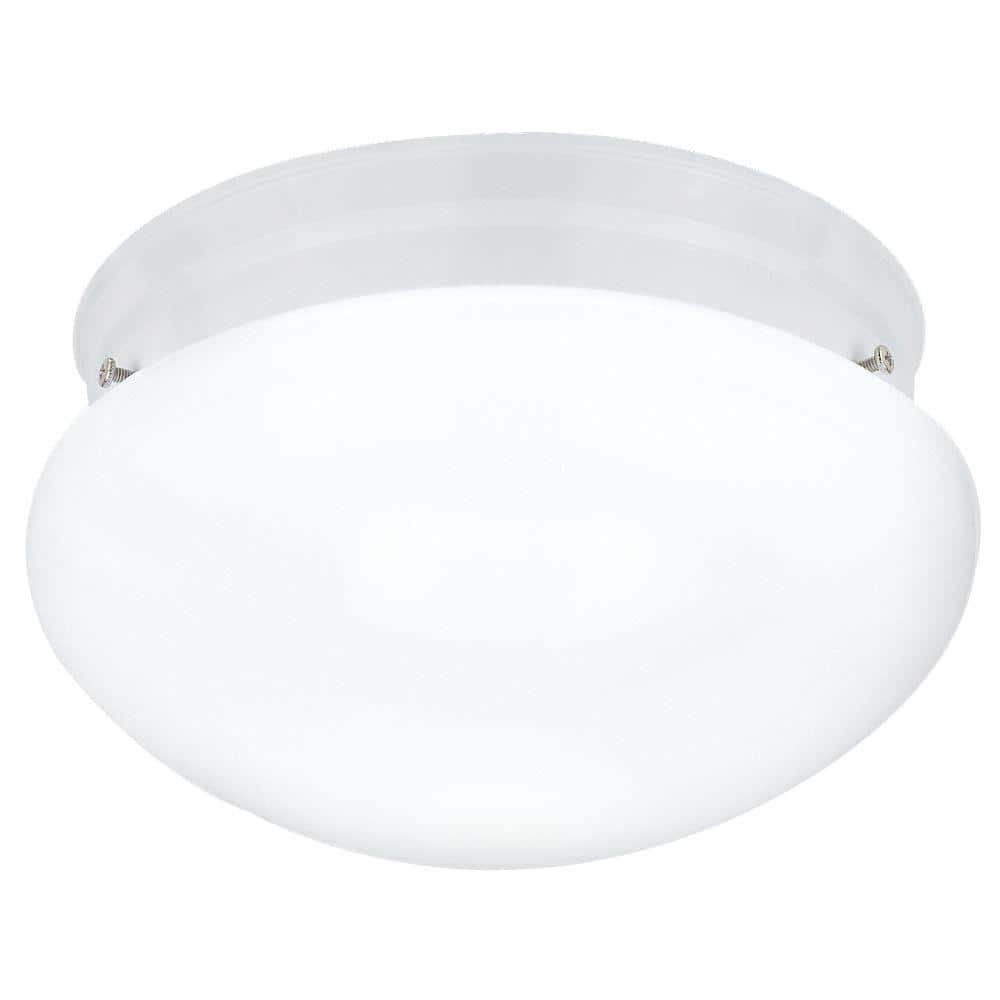 White Smooth Glass 2-Light Indoor/Outdoor Flush Mount Ceiling Fixture
