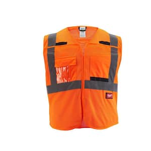 Small/Medium Orange Class-2 Breakaway Polyester Mesh High Visibility Safety Vest with 9-Pockets