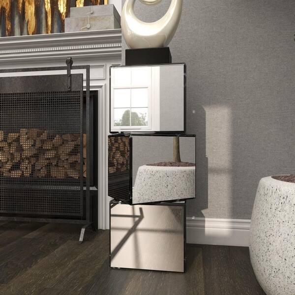 Litton Lane 30 in. Silver Glass Glam Pedestal Table 79276 Litton Lane 30 in. Silver Glass Glam Pedestal Table 79276