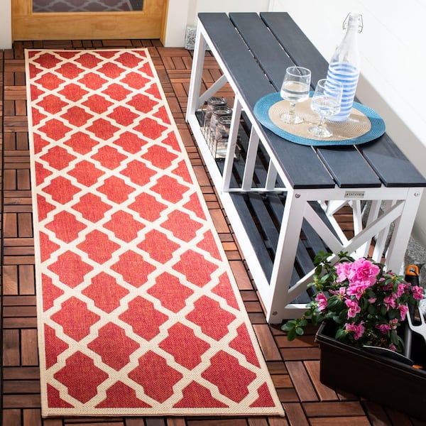 Beach House Red/Creme2 ft. x 8 ft. Trellis Geometric Indoor/Outdoor Runner Rug