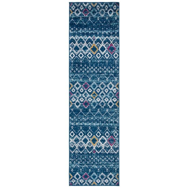 Amsterdam 2 ft. x 14 ft.Navy/Turquoise Geometric Runner Rug