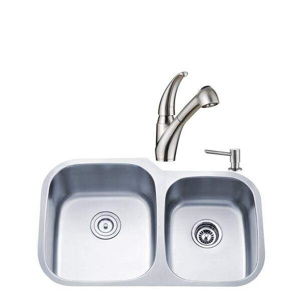 KRAUS All-in-One Undermount Stainless Steel 32 in. Double Basin Kitchen Sink with Faucet and Accessories in Stainless Steel