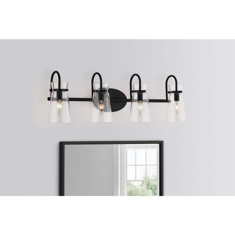Vinton Place 31 in. 4-Light Matte Black Bathroom Vanity Light with Clear Glass Shades price history on PriceWatchPro