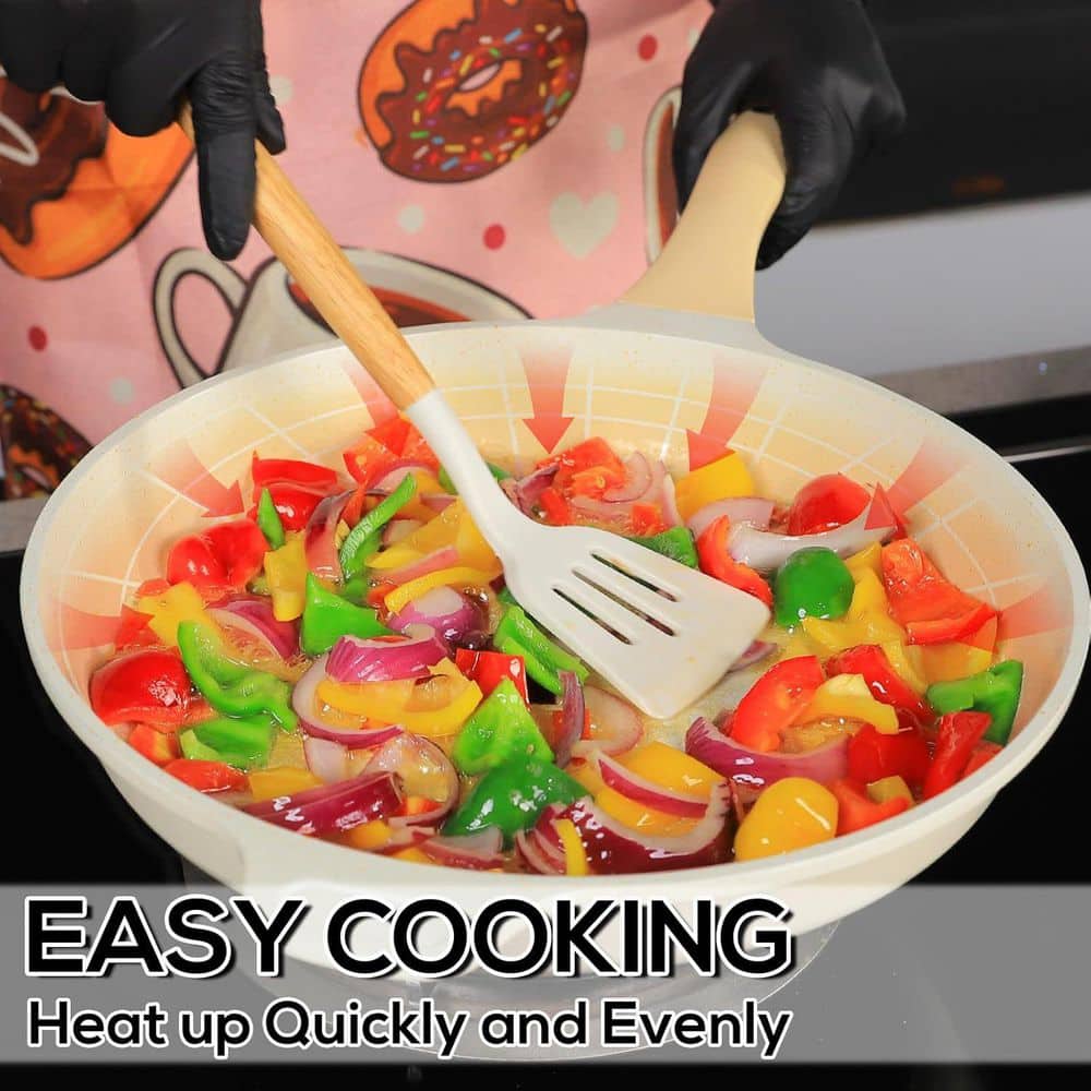 17-Piece White Aluminum Non-Stick Cookware Set with Utensils