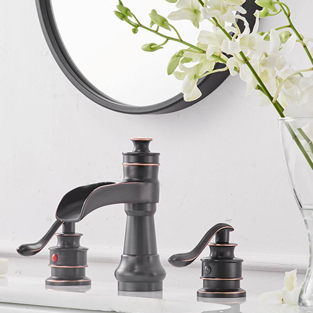 Oil-Rubbed Bronze 8-Inch Waterfall Widespread 2-Handle Bathroom Faucet