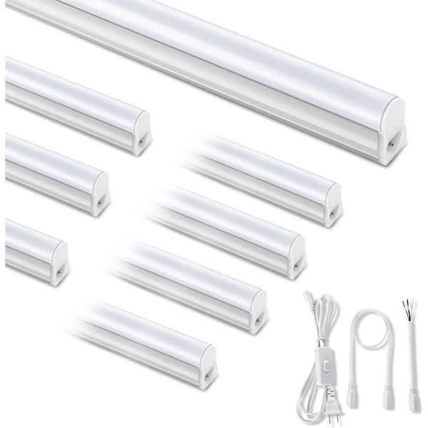 4 ft. T5 20W White 6500K LED Shop Light, 2300 LM Linkable LED Integrated Fixture, Corded with ON/Off Switch, 8 Pcs