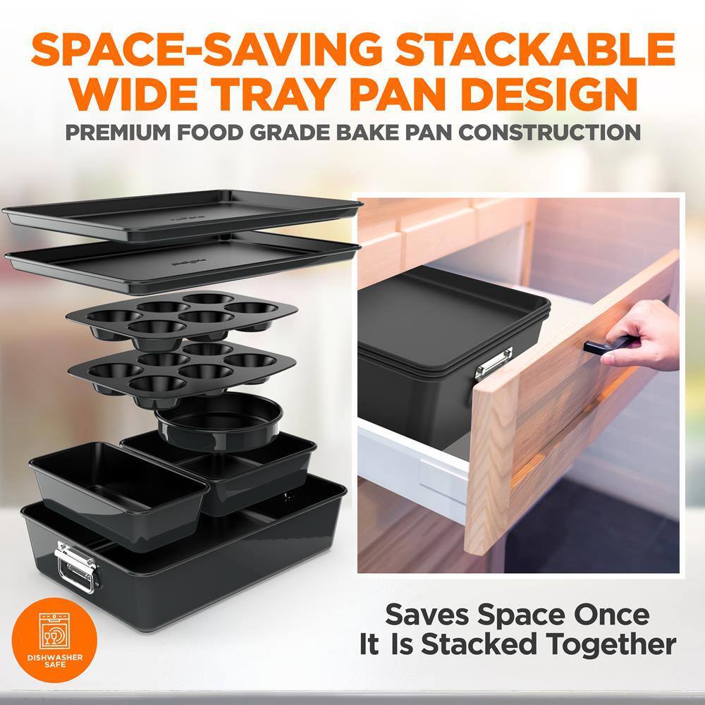 NutriChef 8-Piece Black Nonstick Carbon Steel Bakeware Set