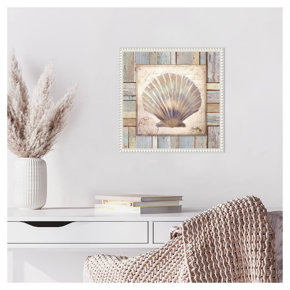 16"x16" Beaded White Framed Nautical Shell Canvas Print