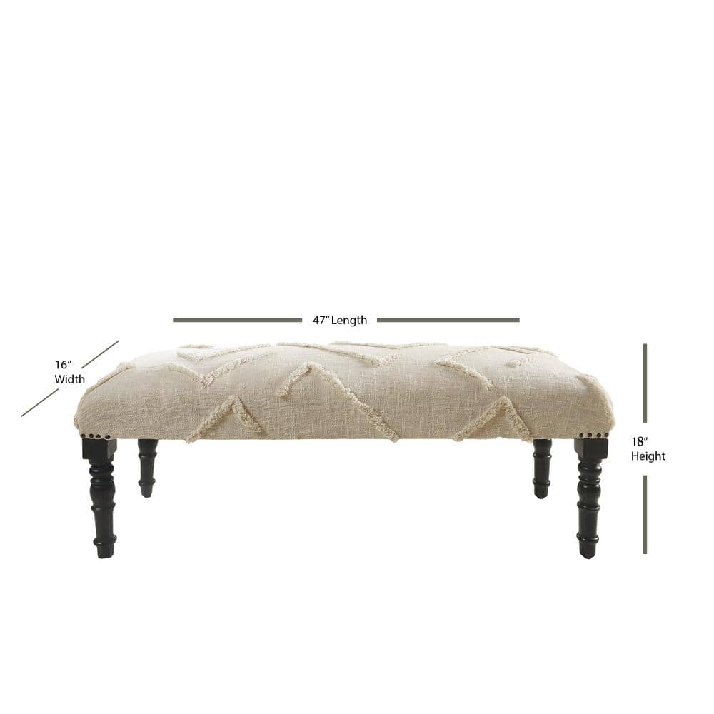 Elegant Cream Tufted Cotton Bench with Wooden Legs, 47"