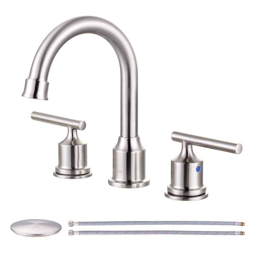 8 in. Widespread Double Handle High Arc Bathroom Faucet with Pop Up Drain and Supply Lines Included in Brushed Nickel price history on PriceWatchPro