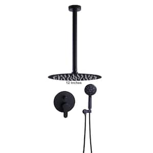 2-Spray Patterns with 1.6 GPM 12 in. Wall Mount Rain Fixed Shower Head in Matte Black